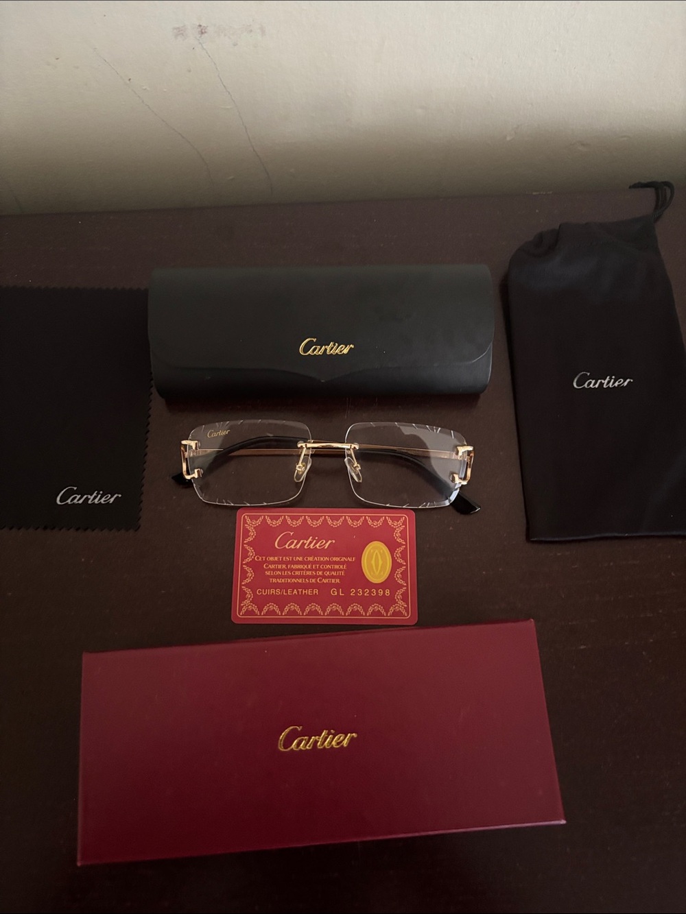 Cartier Rimless Gold and Black Men's Glasses